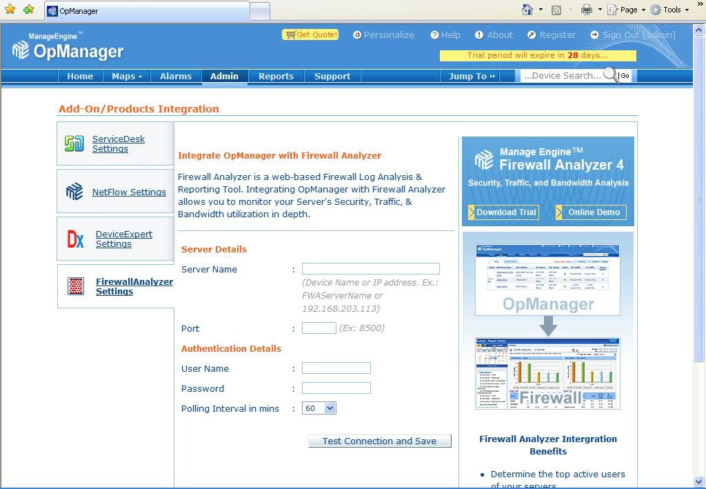 OpManager Firewall Analyzer Integration Firewall Analyzer